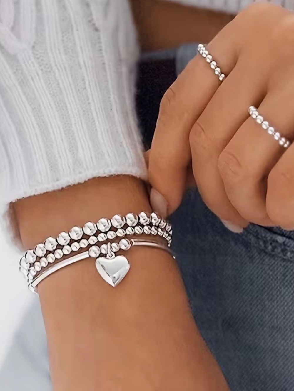 New -Fabulous -Vintage Inspired Silver heart charm bead set